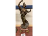 Bronze Figurine on Marble Base - Signed - One Piece is Missing From Foot of Base