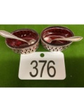 Cranberry Salts in Sterling Liners with Sterling Spoons