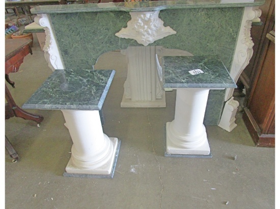 Marble & Plaster Fireplace With 2 Pillars - One Pillar is Damaged