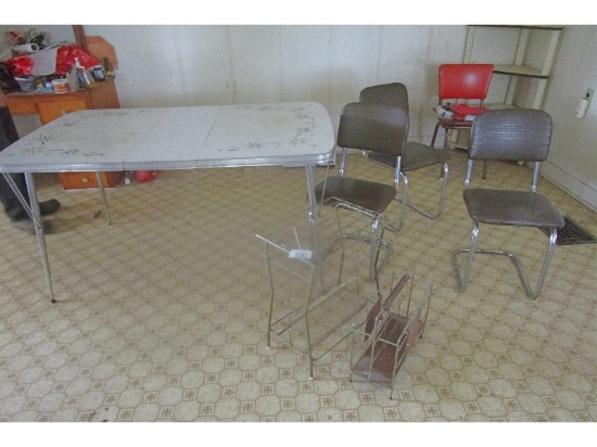 Chrome Table, 3 Chairs Plus Magazine Rack