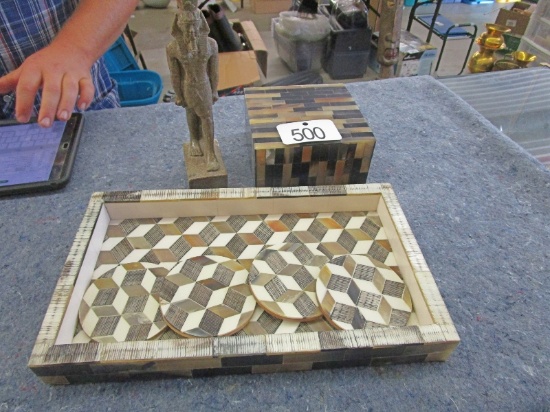 2 Inlaid Boxes & Sandstone Carving
