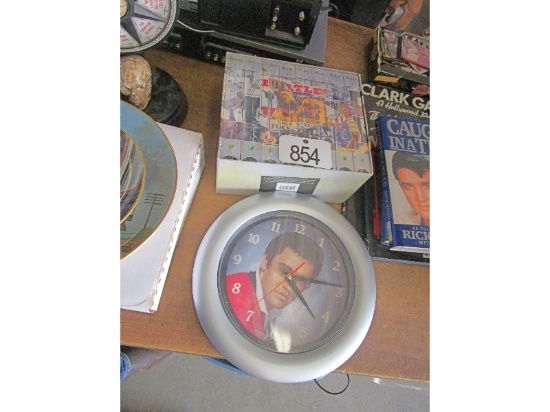 Elvis Clock & Beatles VHS Tapes
