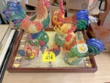 Rooster Tray, and 4 Roosters