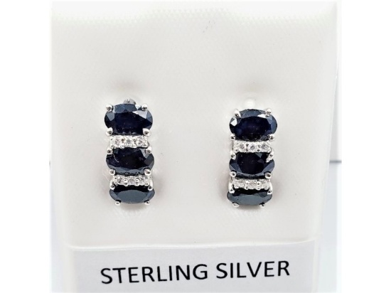 New Natural Sapphire & CZ Earrings