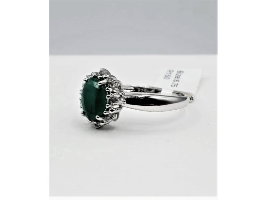 New Natural Emerald & White Sapphire Ring