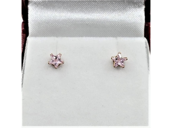 New Yellow Gold Pink CZ Star Earrings