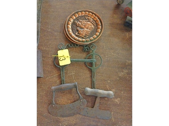 Horse Bit, 2 Cabbage Cutters, 2 Copper Wall Hangings