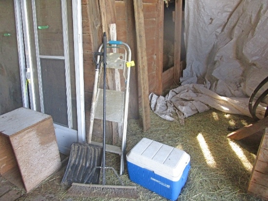 Step Ladder, Broom, Shovel & Cooler