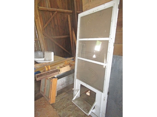 Patio Door With Dog Door & Wooden Shelves