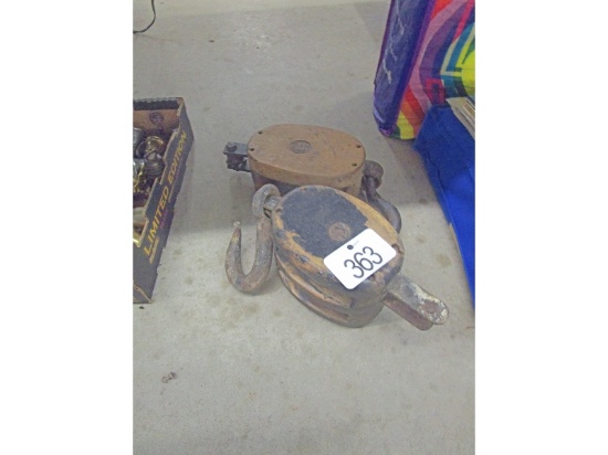 2 Antique Wooden Pulleys