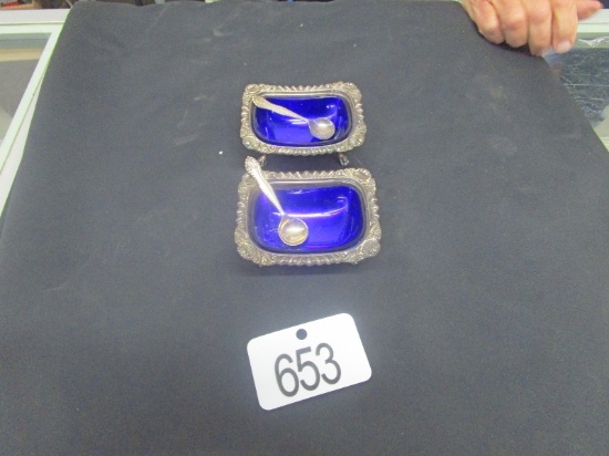 2 Silver & Cobalt Blue Dishes