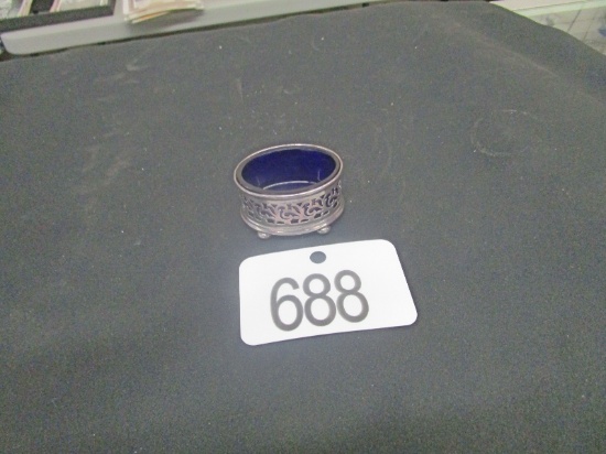 Sterling Dish With Cobalt Blue Liner