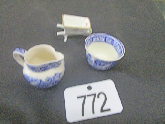 Cream & Sugar & Royal Albert Wheelbarrow