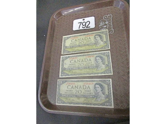 3 - 1954 Canadian 20 Dollar Bills