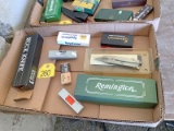 Box of Remington, Buck, Browning, Spyderco, Kershaw Knives
