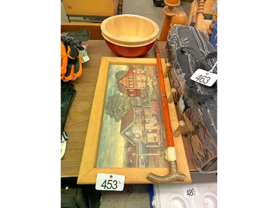 Folk Art Keyholder, Cane, Bowls