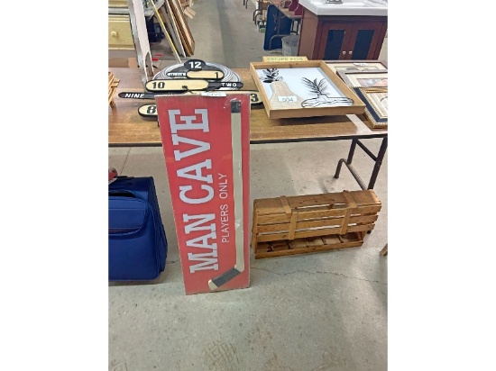 Man Cave Sign and Wooden Wine Crate