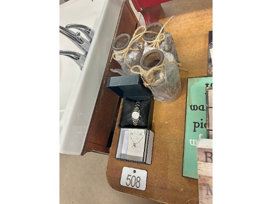 Lady's Watch, Jewelry, Glass Jugs