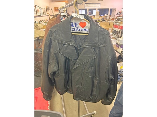 Black Leather Men's Bomber Jacket 2XL