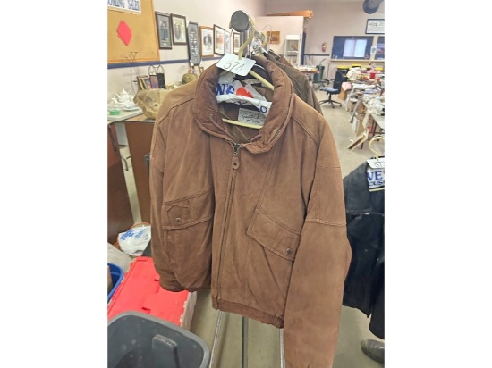 Brown Leather Men's Bomber Jacket - Large