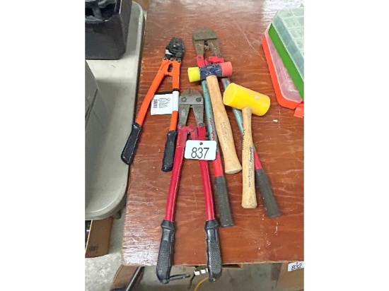 2 Bolt Cutters, Wire Crimper and Mallets