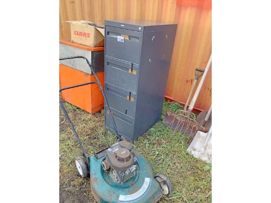 4 Drawer Filing Cabinet & Lawnmower - As Viewed