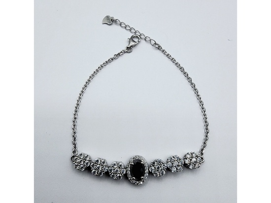 Sterling Silver 5.78 x 4mm Natural Blue Sapphire Bracelet