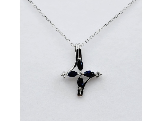 Natural Blue Sapphire Pendant and Sterling Silver Chain