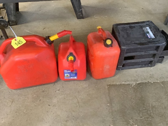 3 Gas Cans & Storage Box