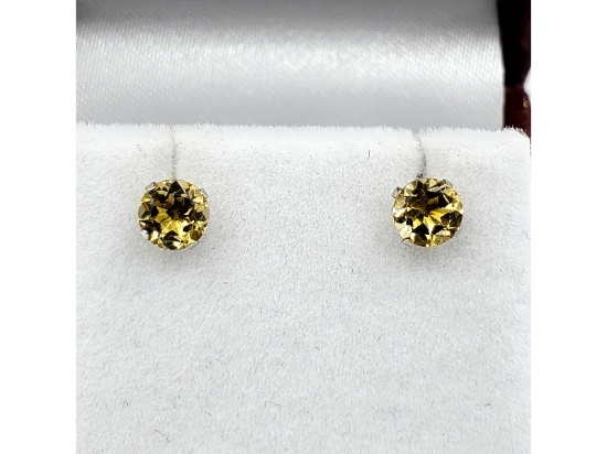 10kt White Gold 6mm Natural Citrine Earring