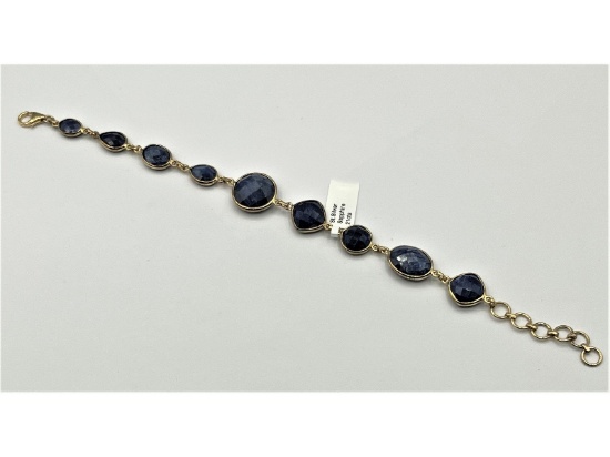 Sterling Silver 10 x7.65mm Natural Blue Sapphire Bracelet