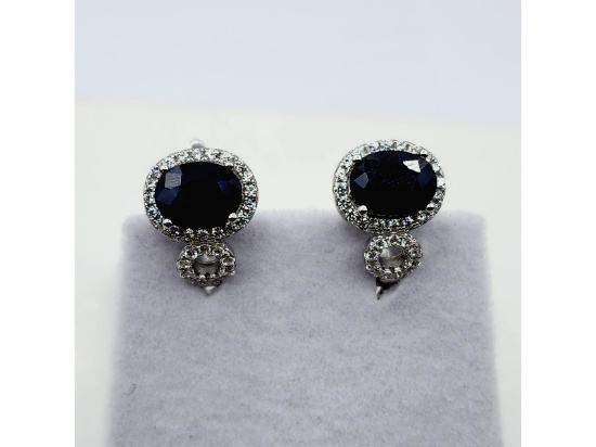Sterling Silver 7.8 x 6.2mm Natural Blue Sapphire Earring