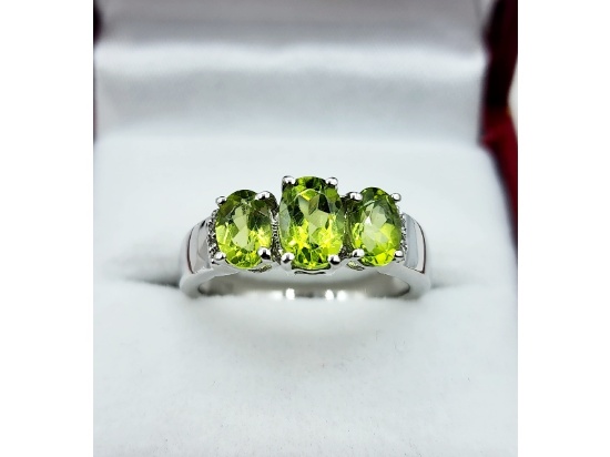 Sterling Silver 6.5 x 4.5mm Natural Peridot  Ring