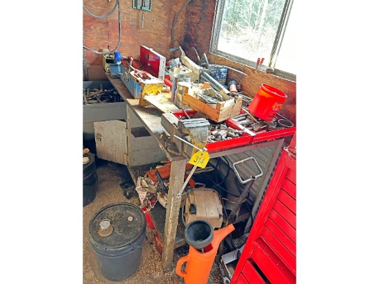 Heavy Steel Table With Vise & Contents