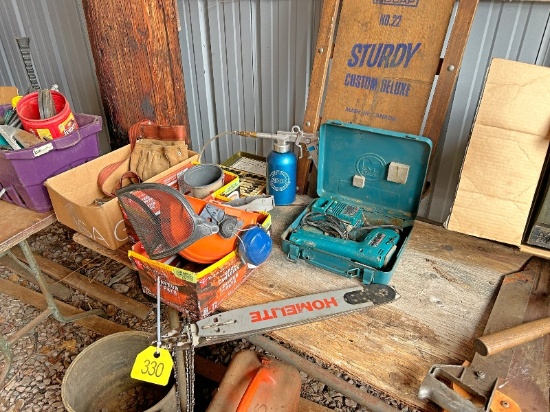 Stihl Chainsaw Helmet, Makita Drill, Undercoating Gun, Tap Set, Etc.