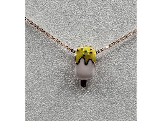 Sterling Silver Ice Cream Bar Shape Pendant with Rose Gold Tone Plated Chain