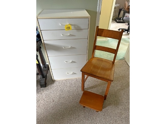 Oak Chair & Foot Stool & Dresser