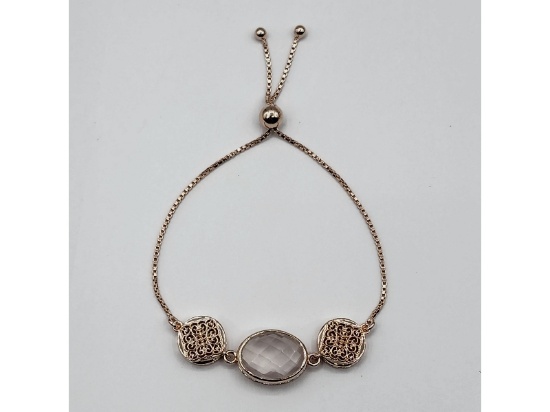 Sterling Silver Natural Rose Quartz Bracelet
