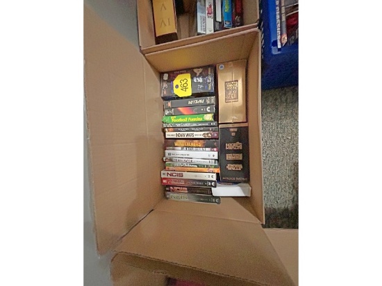 Box of DVDs & VHS Tapes