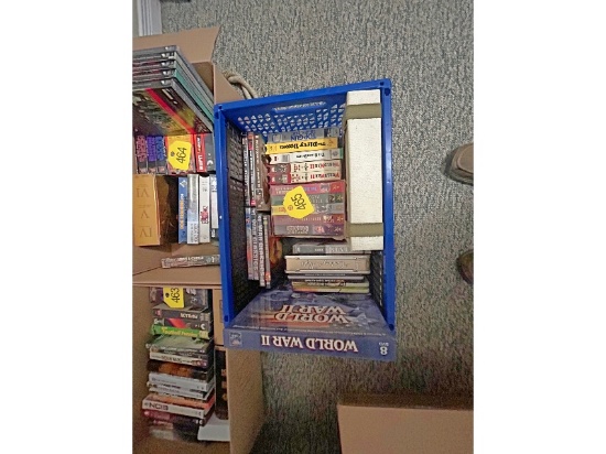 Box of DVDs & VHS Tapes