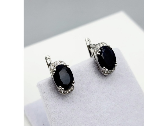Sterling Silver 9 x 6.72mm Natural Blue Sapphire Earring