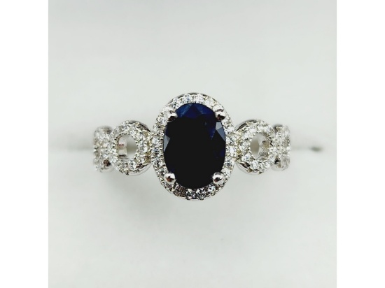 Sterling Silver 8 x 5.85 mm Natural Blue Sapphire Ring