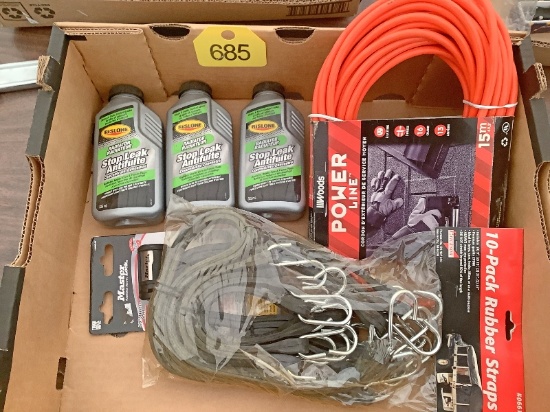 Extension Cord, Trailer Hitch Lock, Stop Leak and Bungee Cords