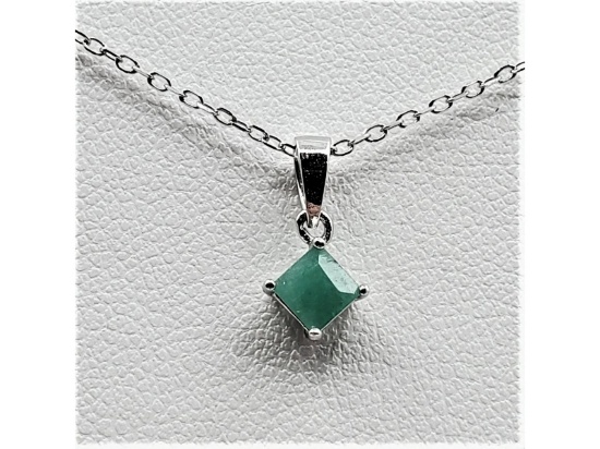 Sterling Silver 4.05 x 4mm Natural Emerald Pendant With Sterling Silver Chain