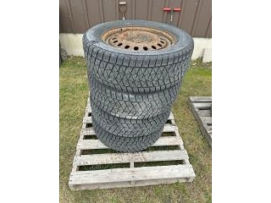 Set of 4 - 245/60R18 Bridgestone Blizzak Snow Tires on 5x4.5 Steel Rims