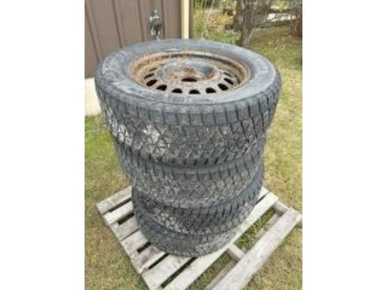 Set of 4 - 265/60R18 Bridgestone Blizzak Snow Tires on 5x5 Steel Rims