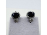 Sterling Silver 7.8 x 6.2mm Natural Blue Sapphire Earring