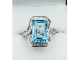 Sterling Silver 11.95 x 8mm Natural Blue Topaz Ring