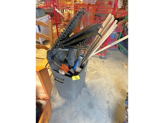 Garbage Can & 5 New Rakes
