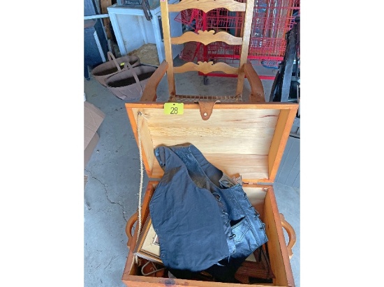 Chair, Wooden Trunk & Leather Vest